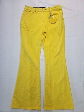 DG2 Diane Gilman Yellow Flare Jeans Women's Size 10 Bell Bottom Stretch